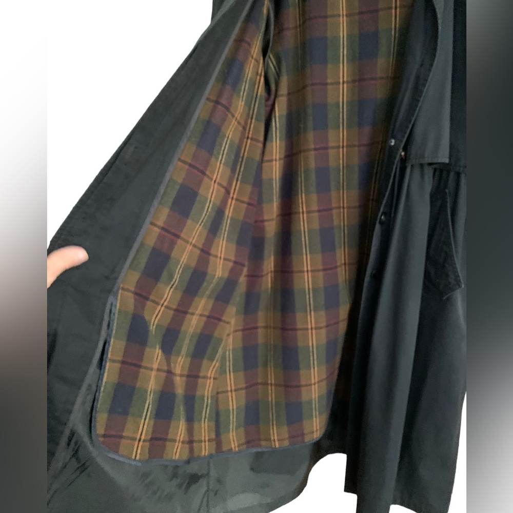 Vtg Fleet Street Black Long All Weather Trench Coat Plaid Liner Women’s Size 12P